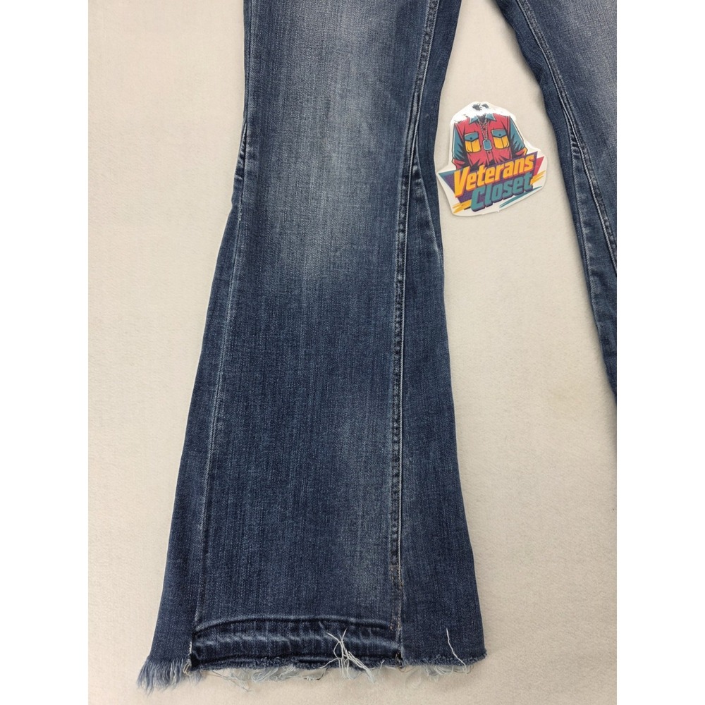 Flying Monkey Jeans Womens 29x32 High Rise Super Flare Blue Distressed Raw Hem - Picture 7 of 11